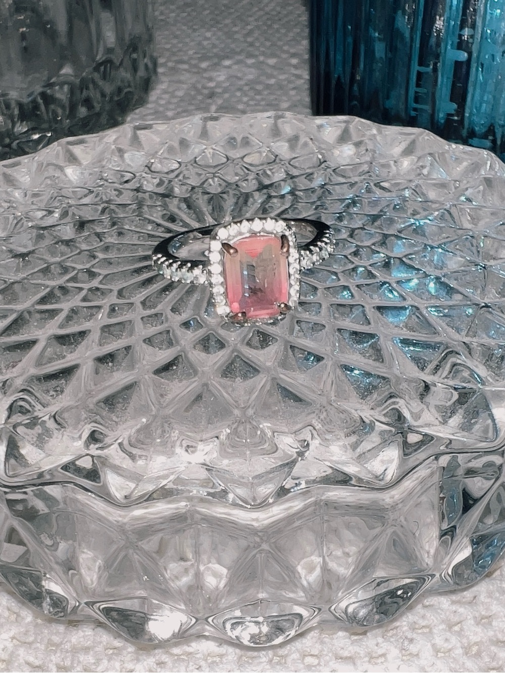 Princess cushion cut watermelon tourlemine ring size 6